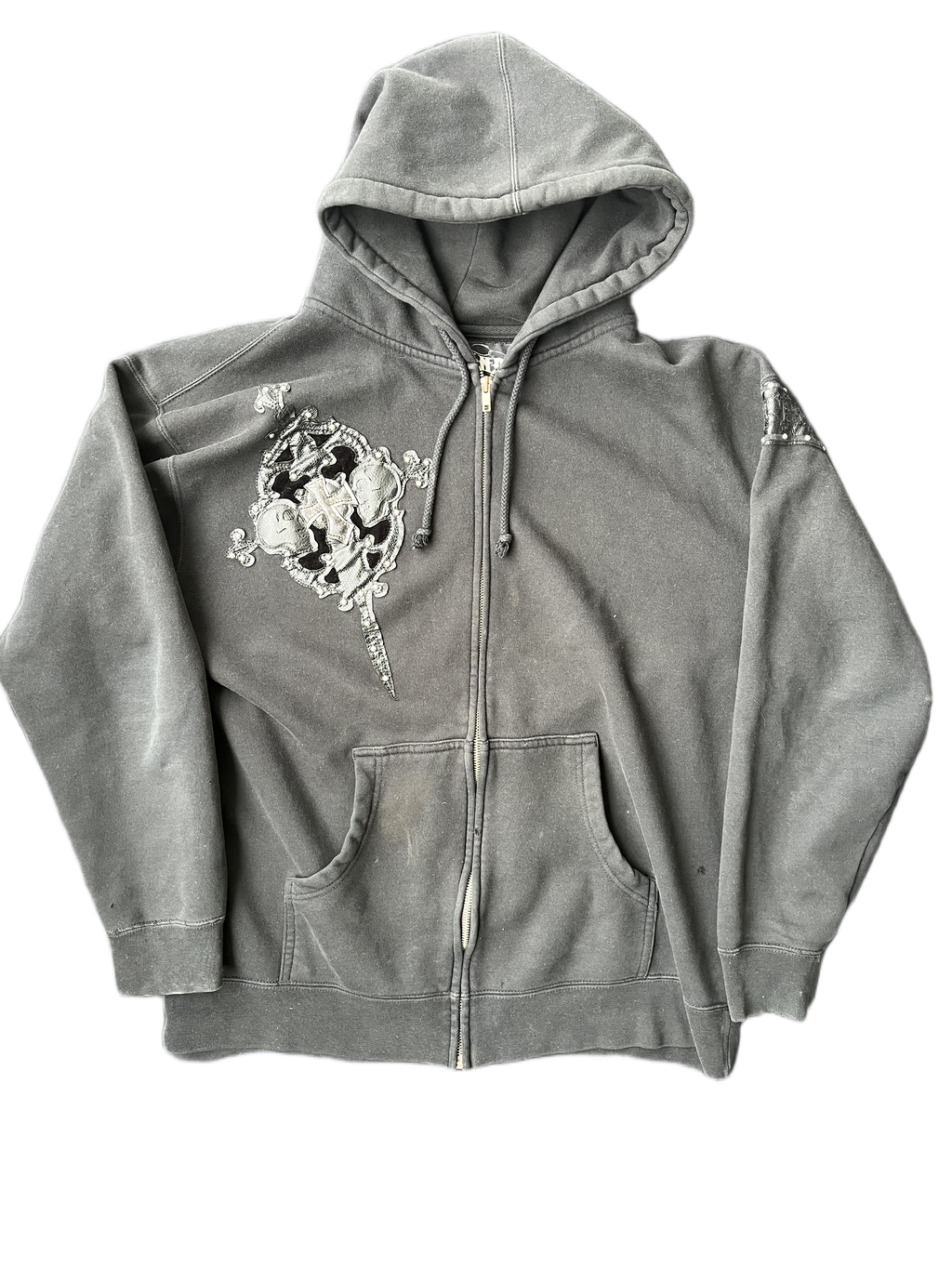 vintage skull cross zip up hoodie