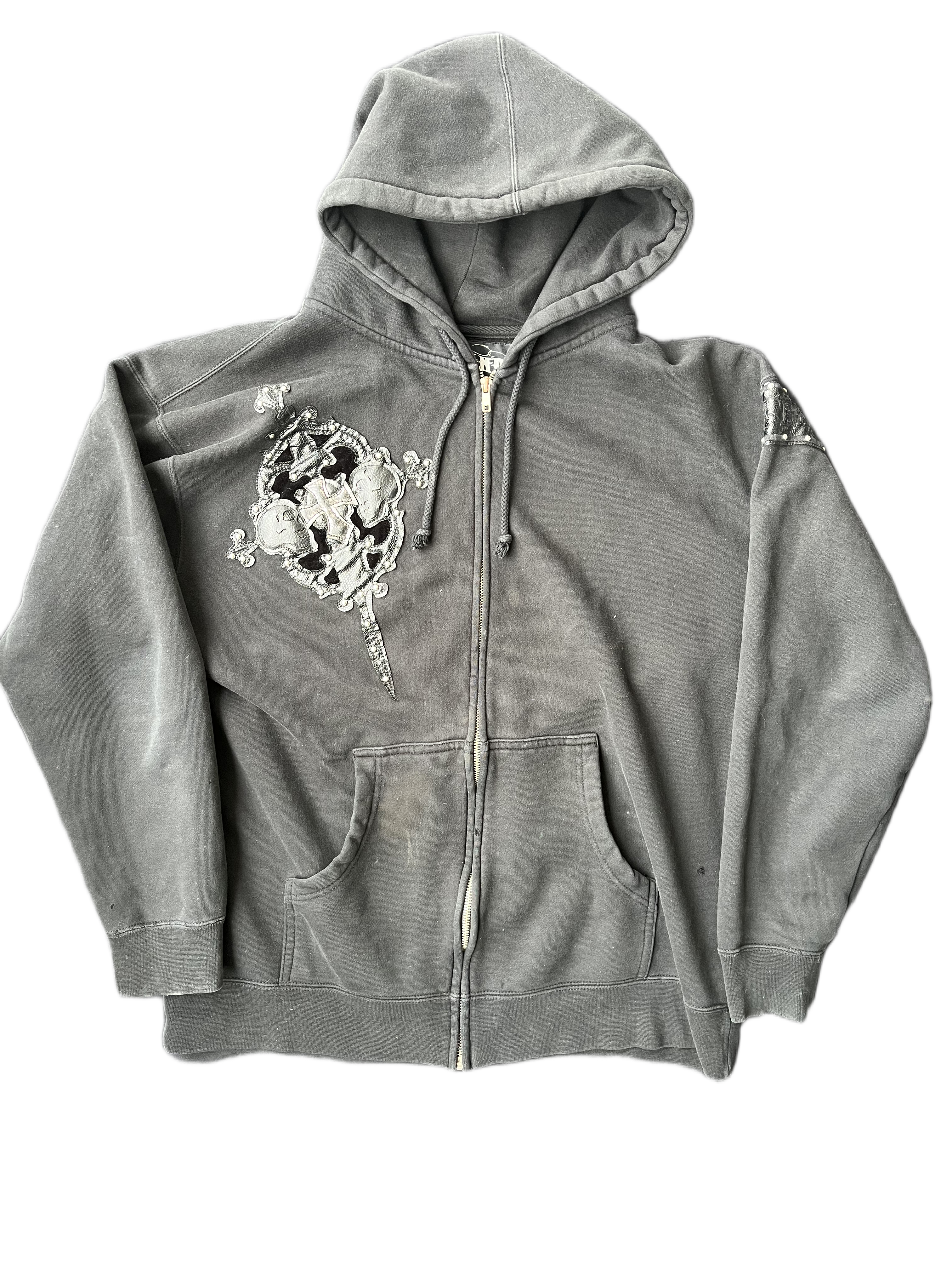 vintage skull cross zip up hoodie