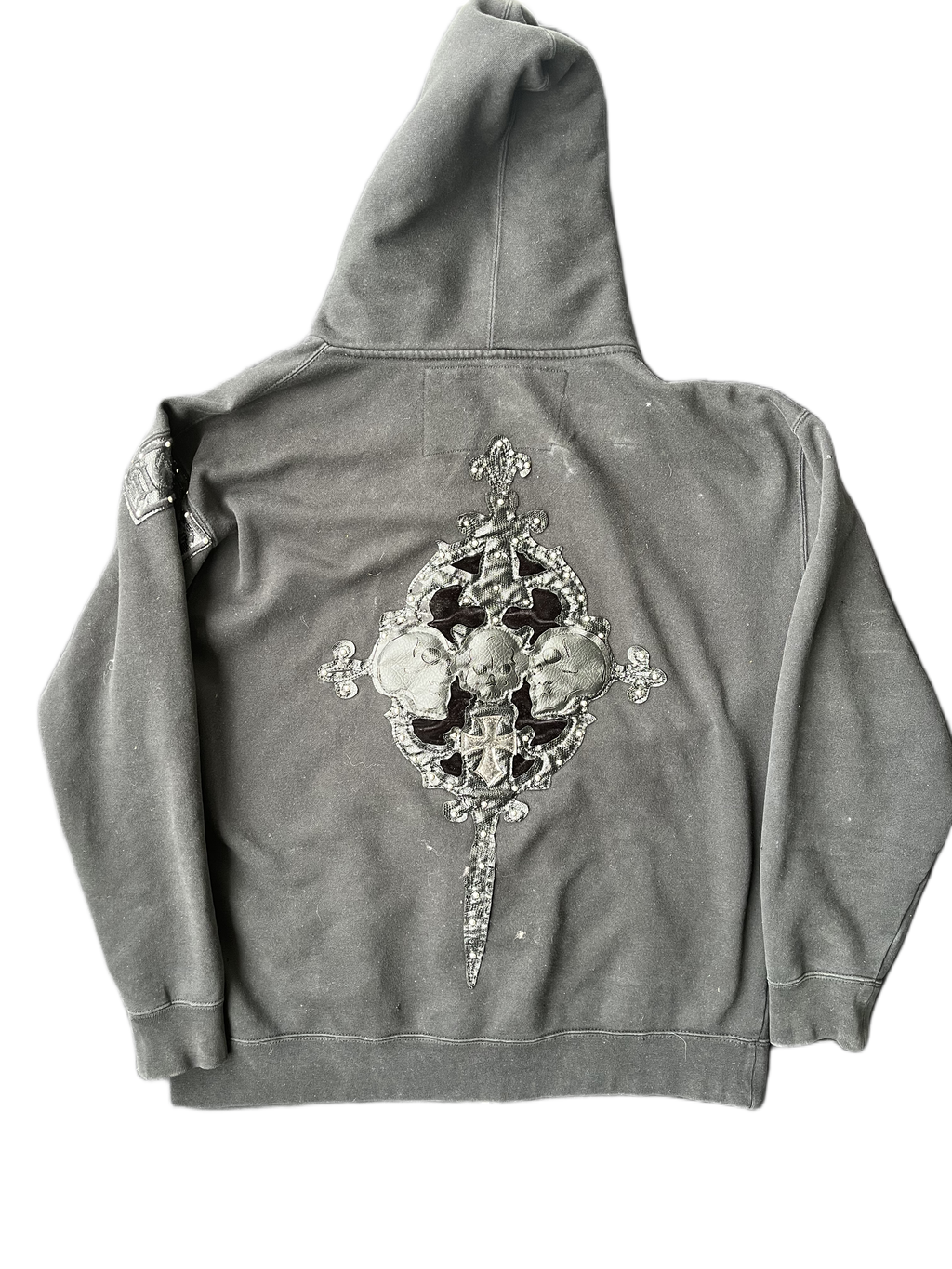 vintage skull cross zip up hoodie