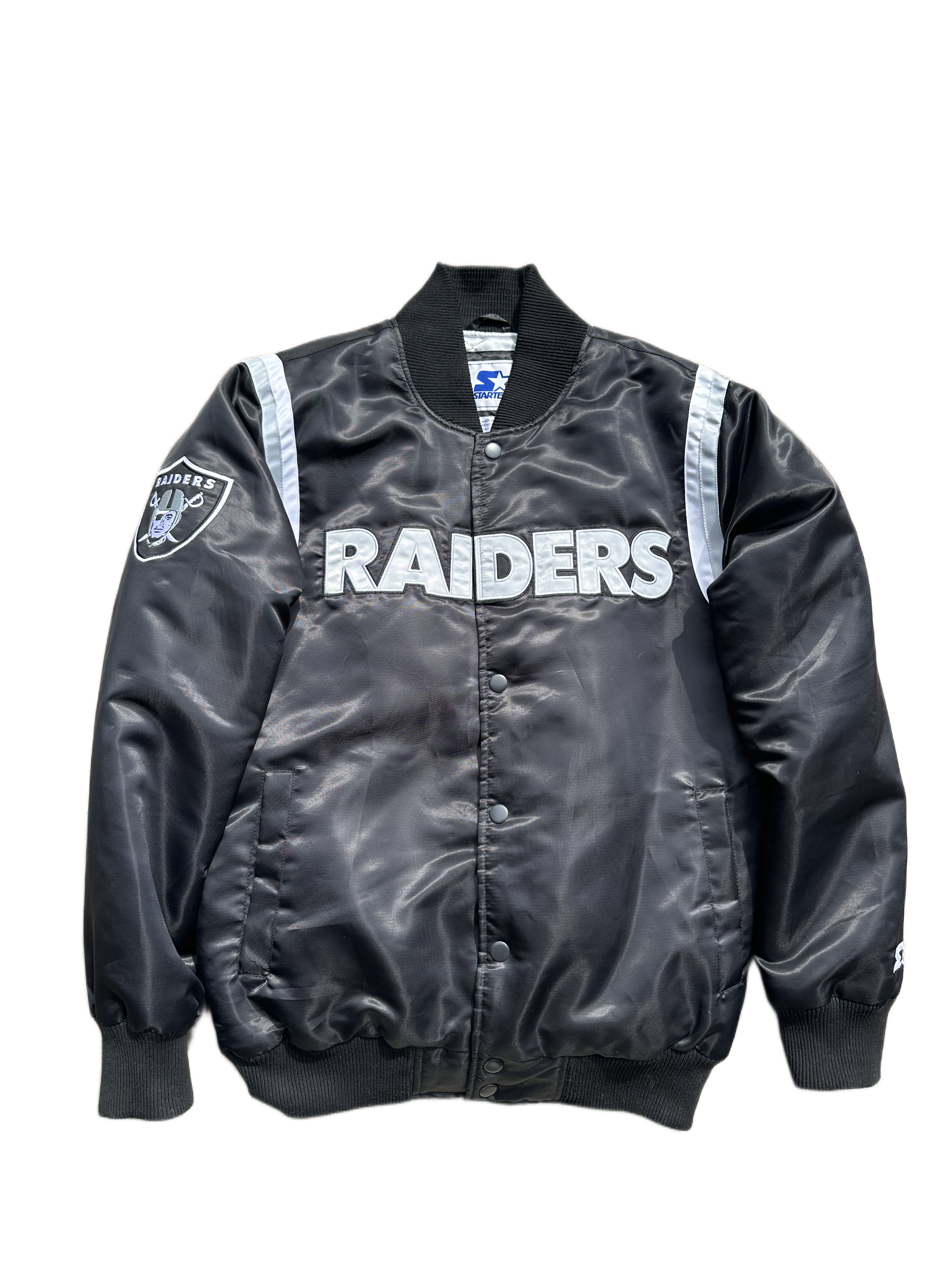 starter x las vegas raiders satin bomber jacket