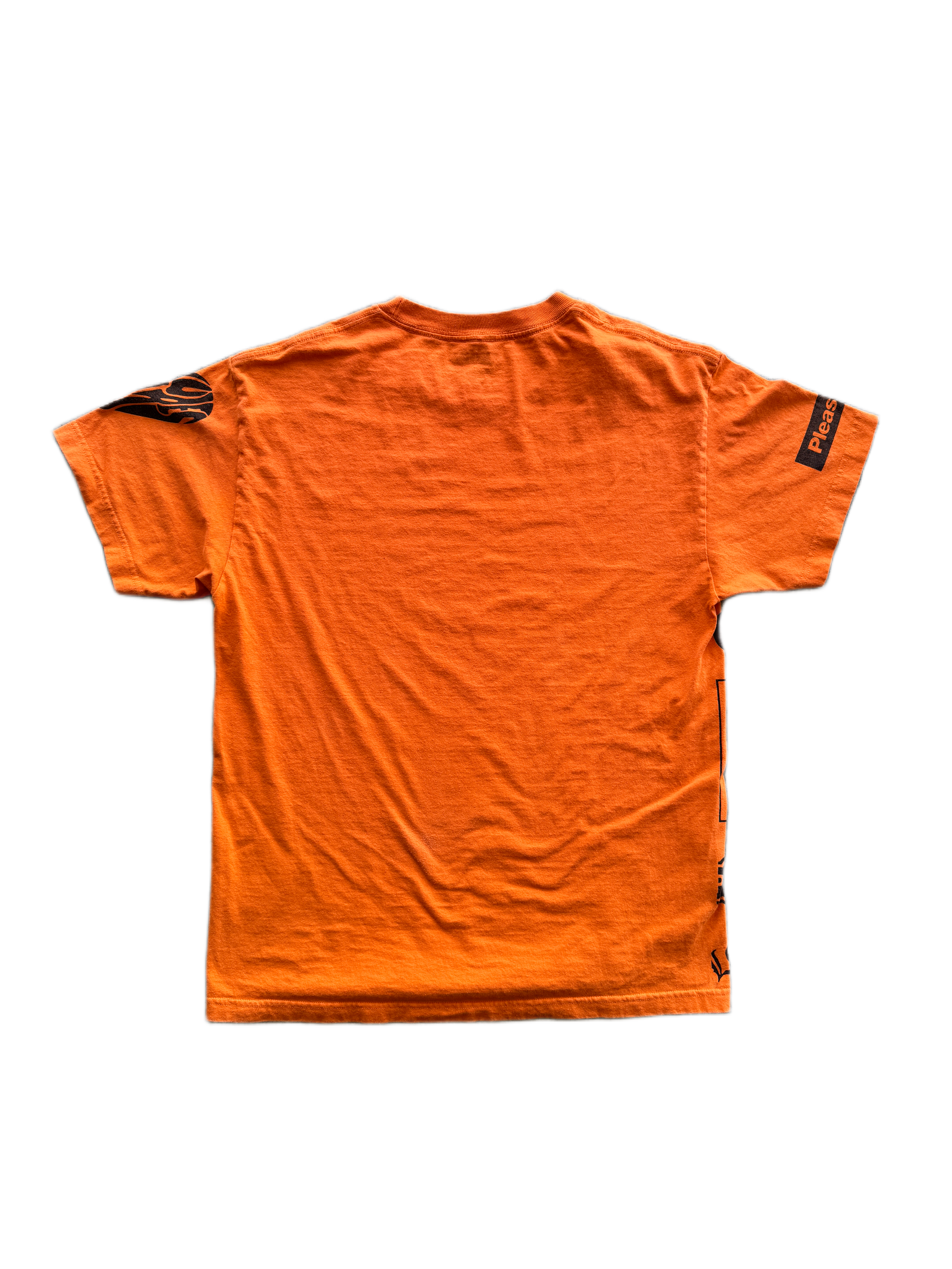 pleasures logo flip tee